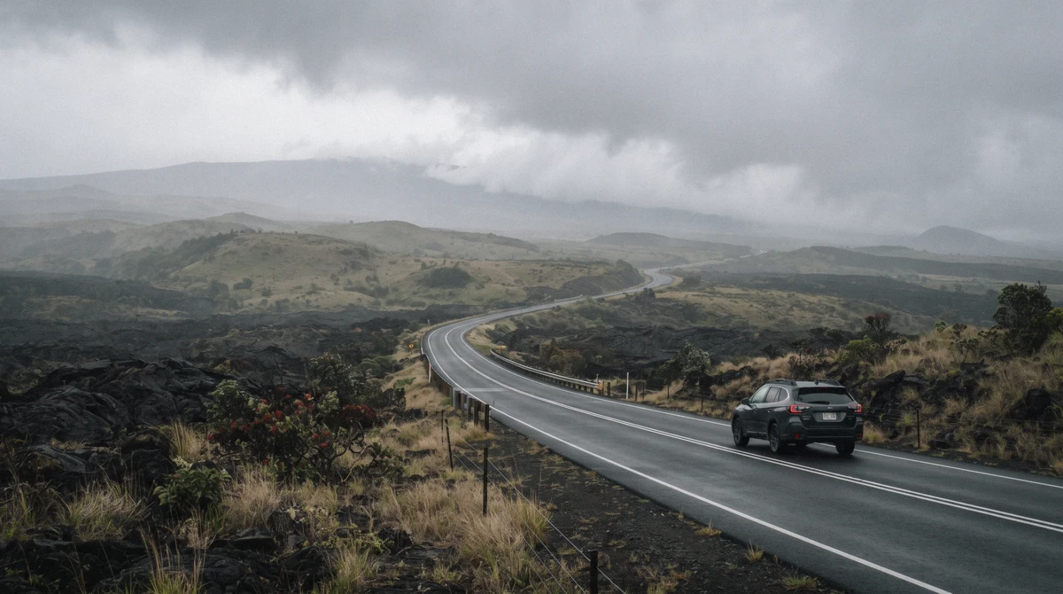 The Daniel K. Inouye Saddle Road climbing toward Mauna Kea, the route Kona visitors drive for a hilo waterfall tour from kona