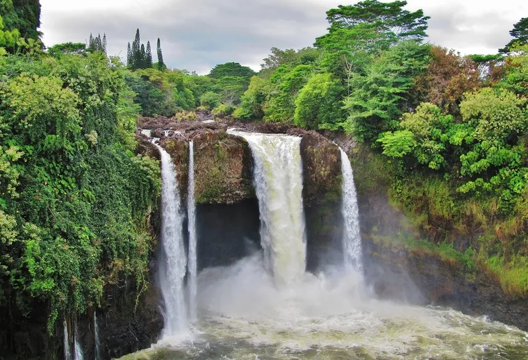 Native Hawaiian guide leading a waterfall hike and swim at Waiale Falls in Hilo Hawaii Big Island
